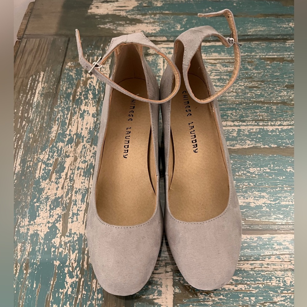 Gray. Suede. Worn once. Chinese Laundry heels